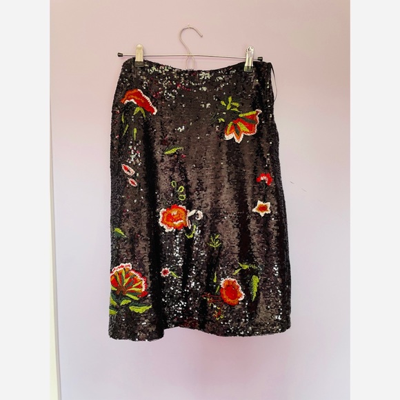 Anthro Maeve Sequin & Floral Embroidered Skirt - Picture 3 of 7